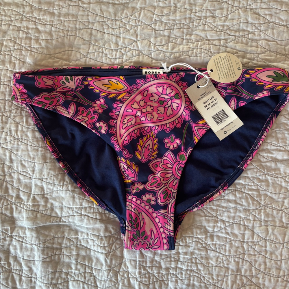 Boden Pink and Navy Paisley/Floral Bikini Bottoms - SZ 10 NWT